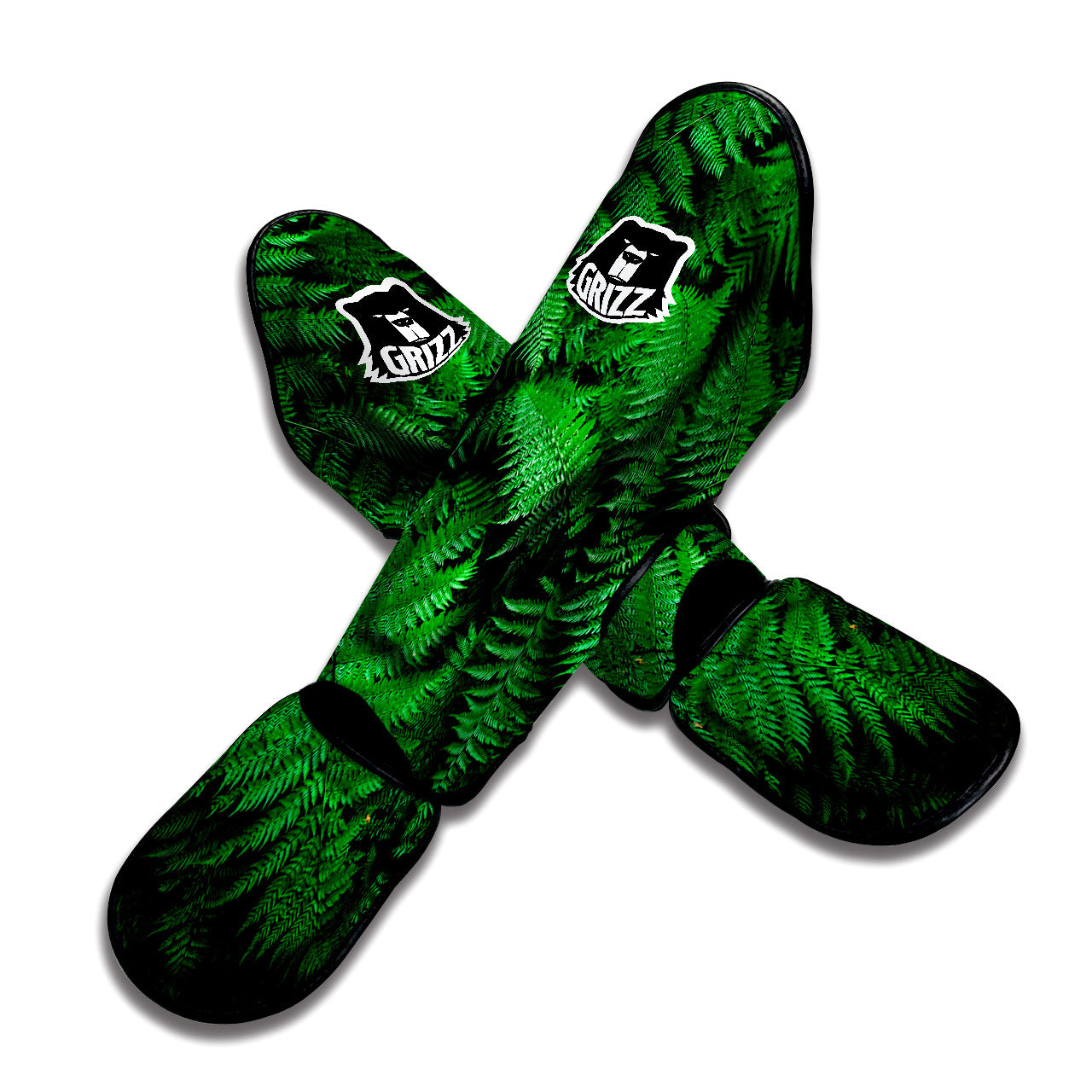 Fern Leaf Green Print Muay Thai Shin Guards-grizzshop