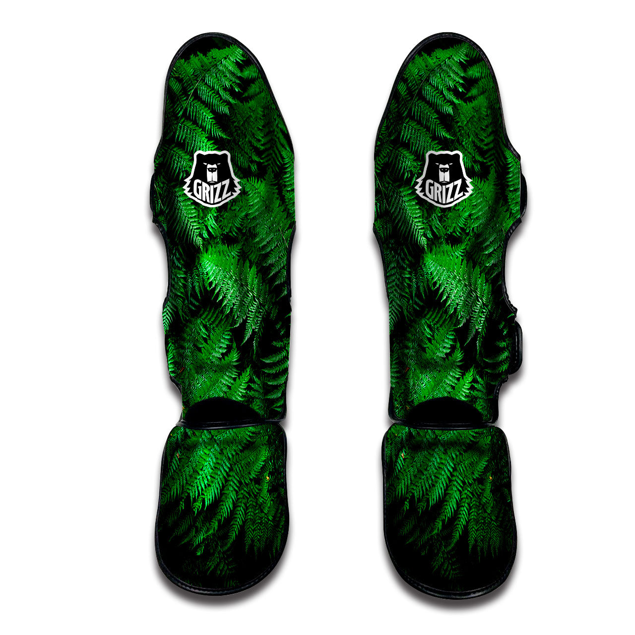 Fern Leaf Green Print Muay Thai Shin Guards-grizzshop