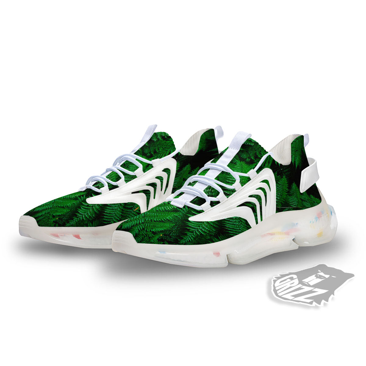Fern Leaf Green Print White Gym Shoes-grizzshop