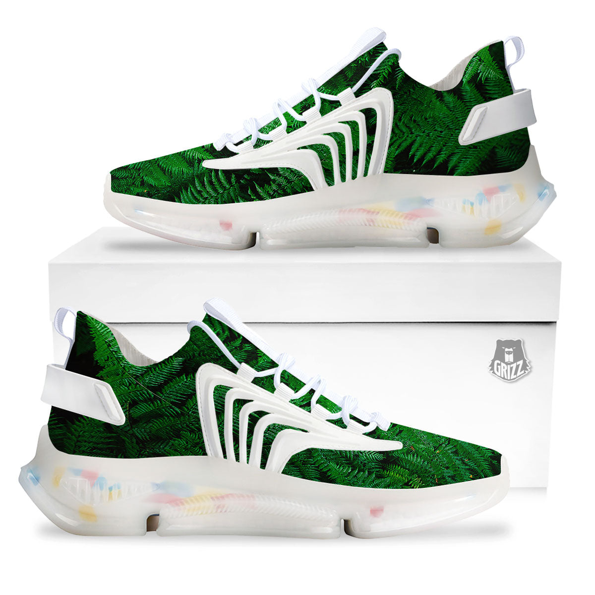 Fern Leaf Green Print White Gym Shoes-grizzshop