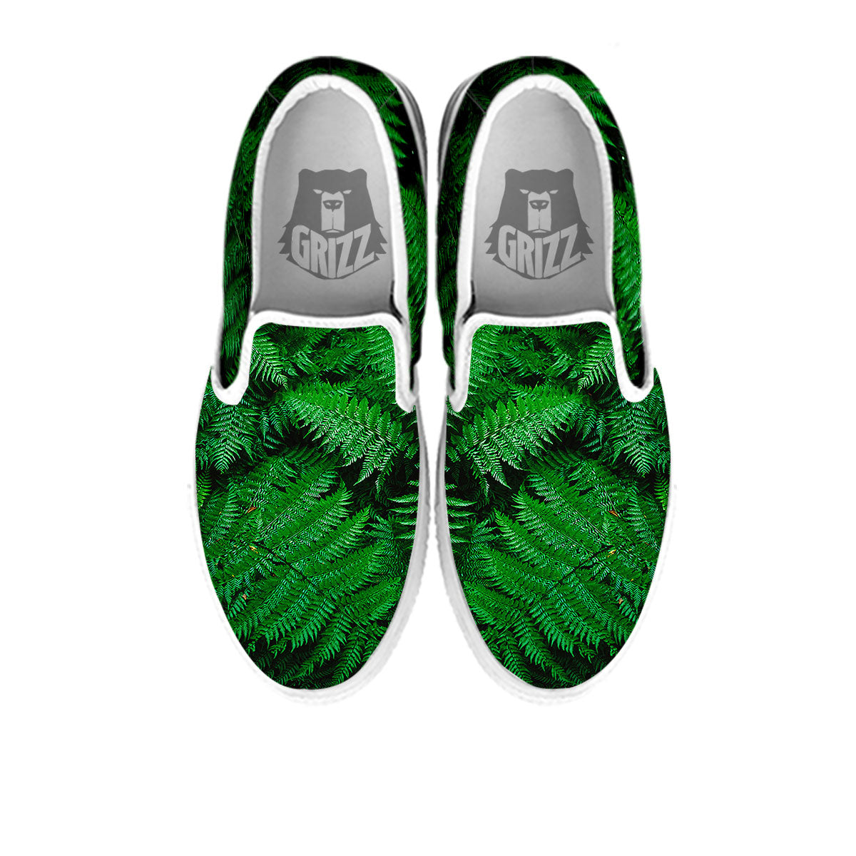 Fern Leaf Green Print White Slip On Shoes-grizzshop