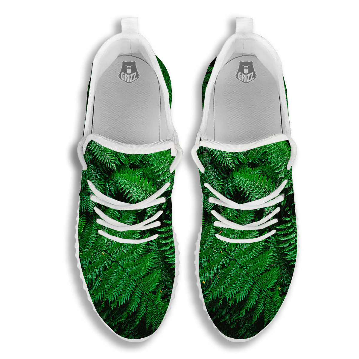 Fern Leaf Green Print White Walking Shoes-grizzshop