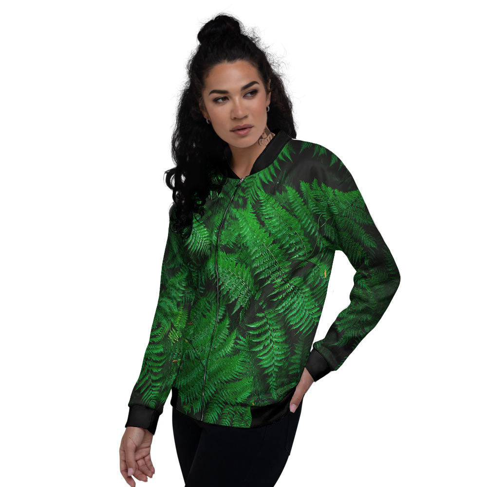 Fern Leaf Green Print Women's Bomber Jacket-grizzshop