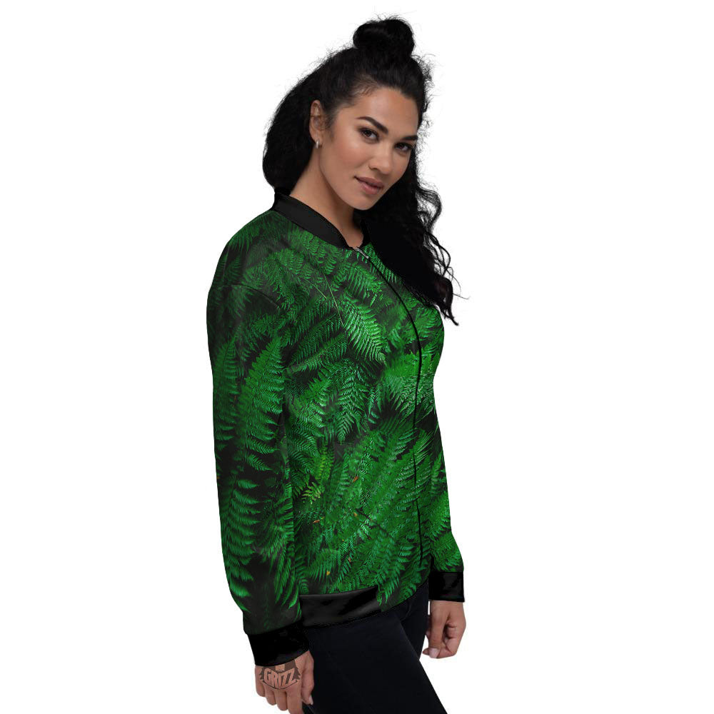 Fern Leaf Green Print Women's Bomber Jacket-grizzshop