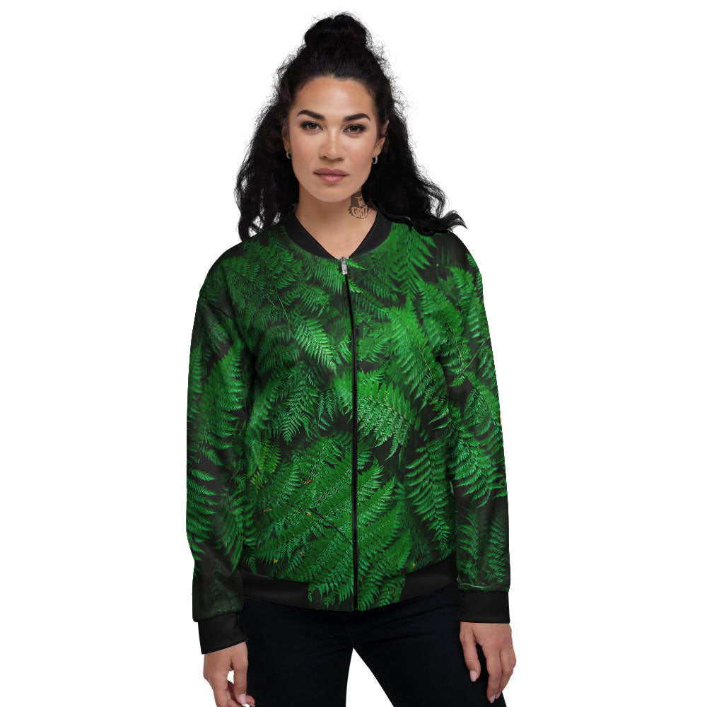 Fern Leaf Green Print Women's Bomber Jacket-grizzshop
