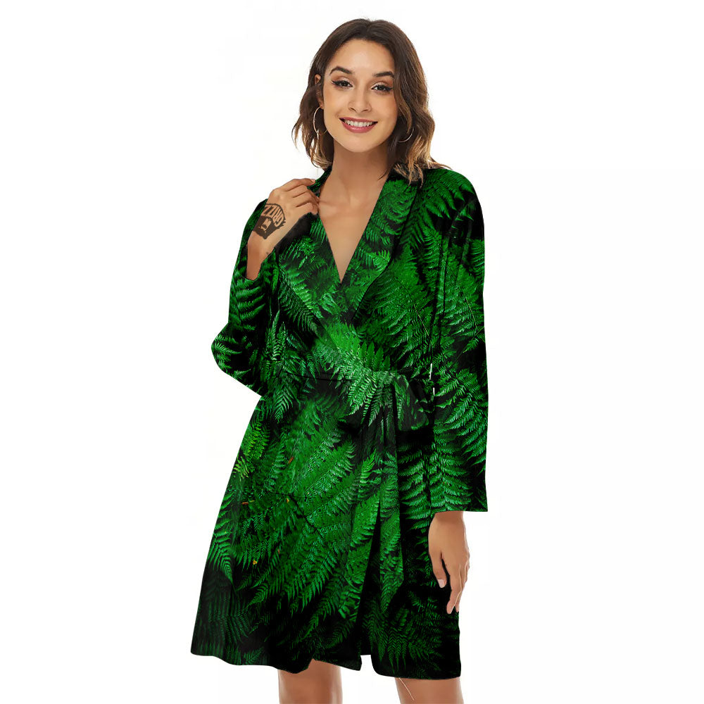 Fern Leaf Green Print Women's Robe-grizzshop