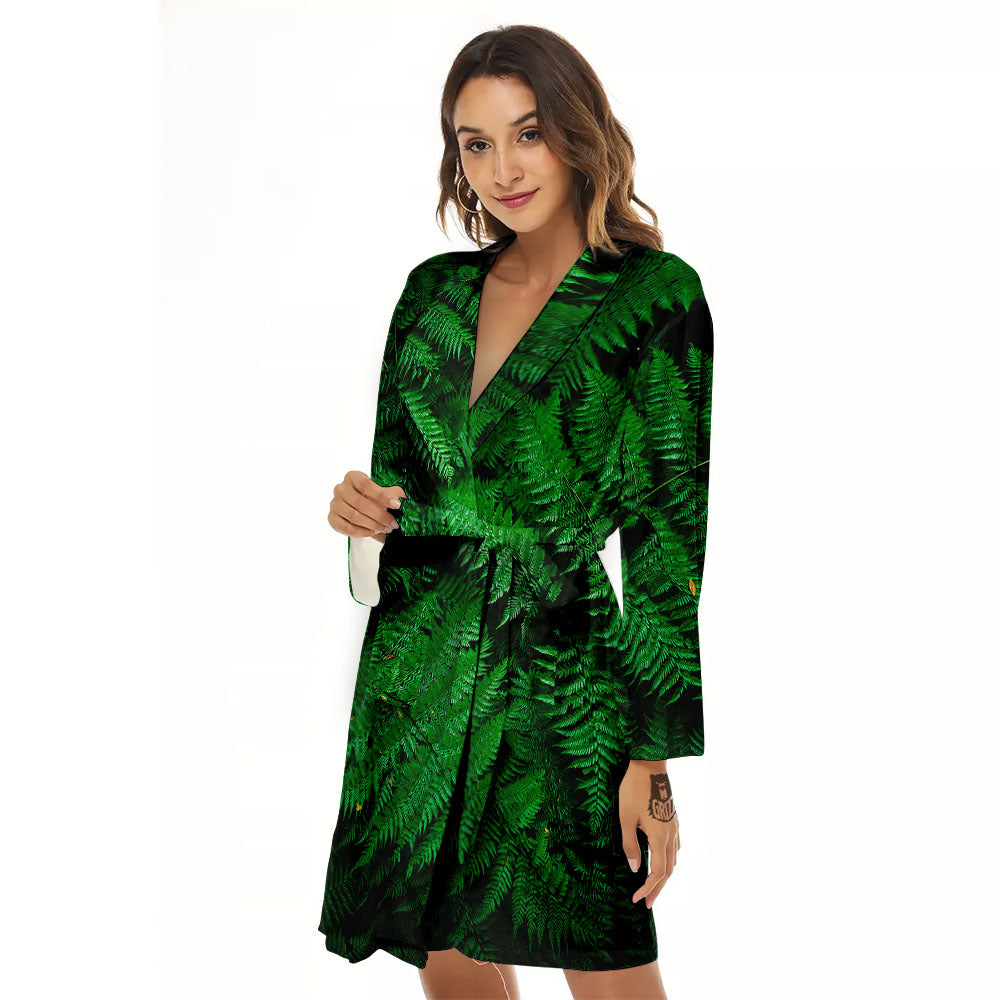 Fern Leaf Green Print Women's Robe-grizzshop