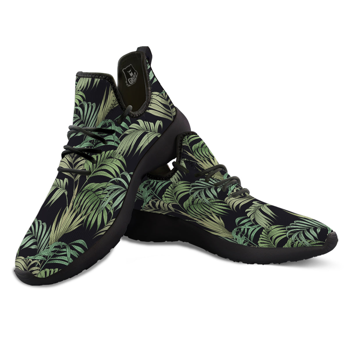 Fern Leaf Tropical Print Pattern Black Athletic Shoes-grizzshop