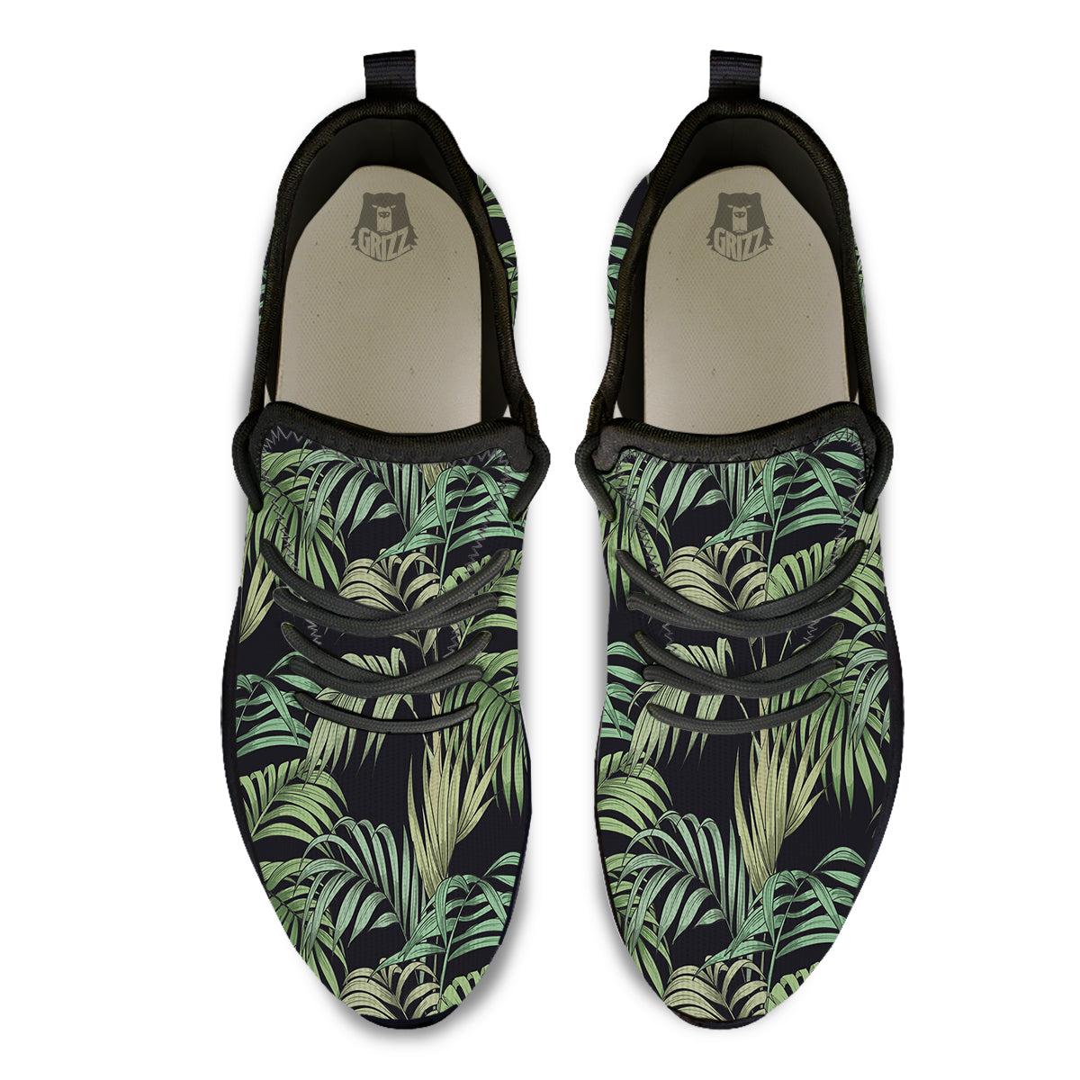 Fern Leaf Tropical Print Pattern Black Athletic Shoes-grizzshop