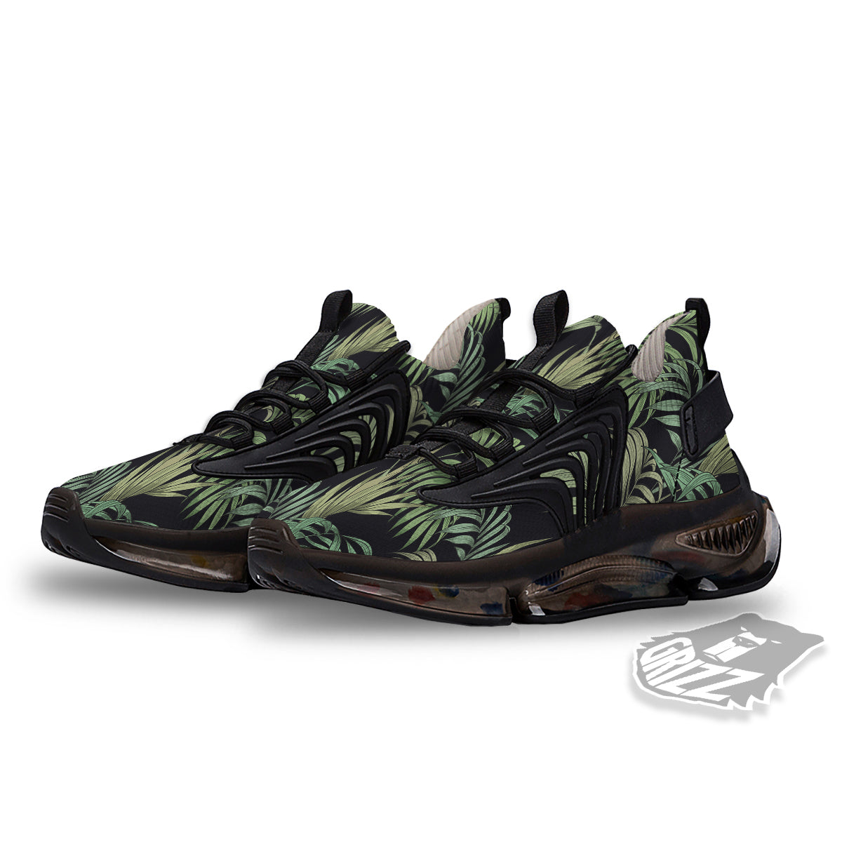 Fern Leaf Tropical Print Pattern Black Gym Shoes-grizzshop