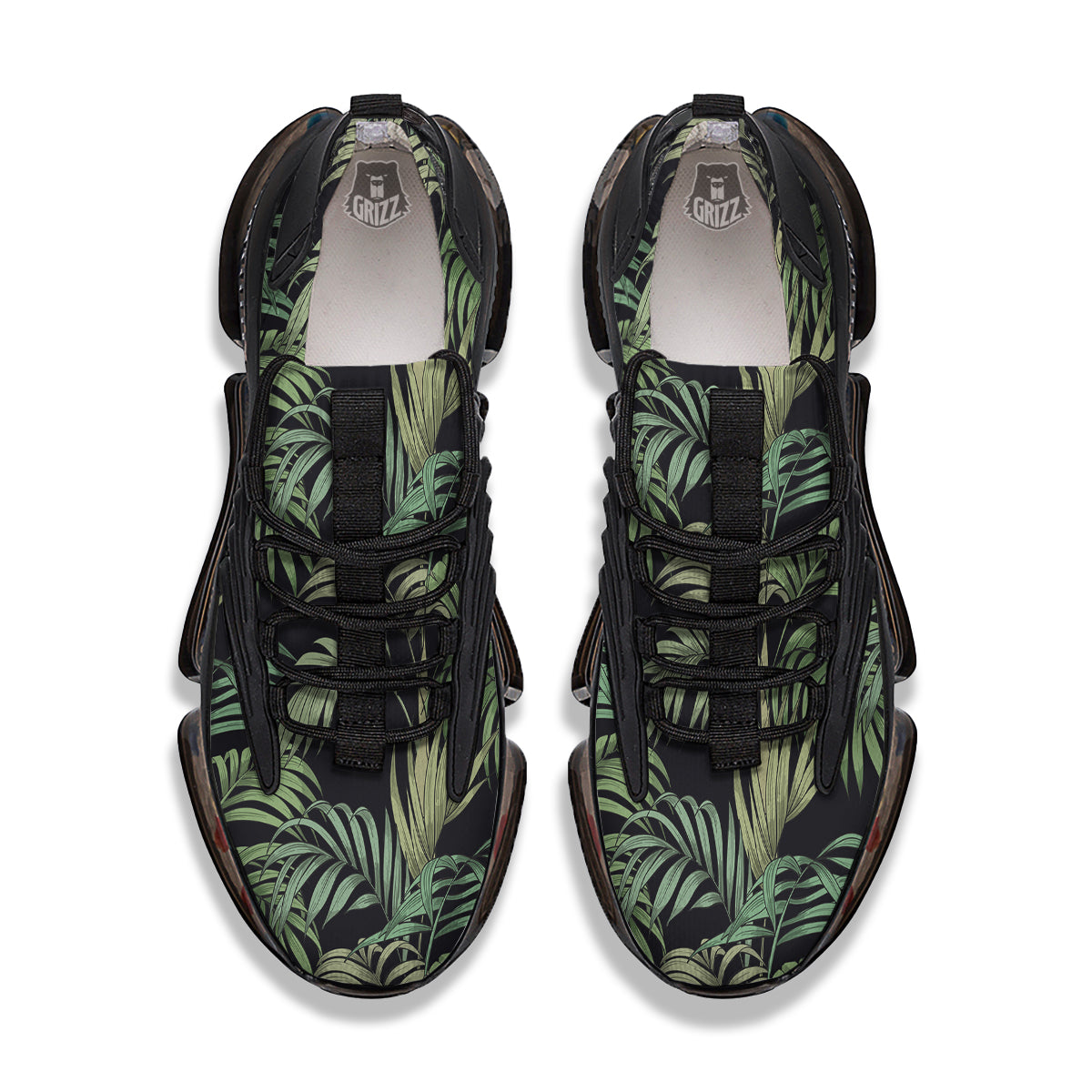 Fern Leaf Tropical Print Pattern Black Gym Shoes-grizzshop