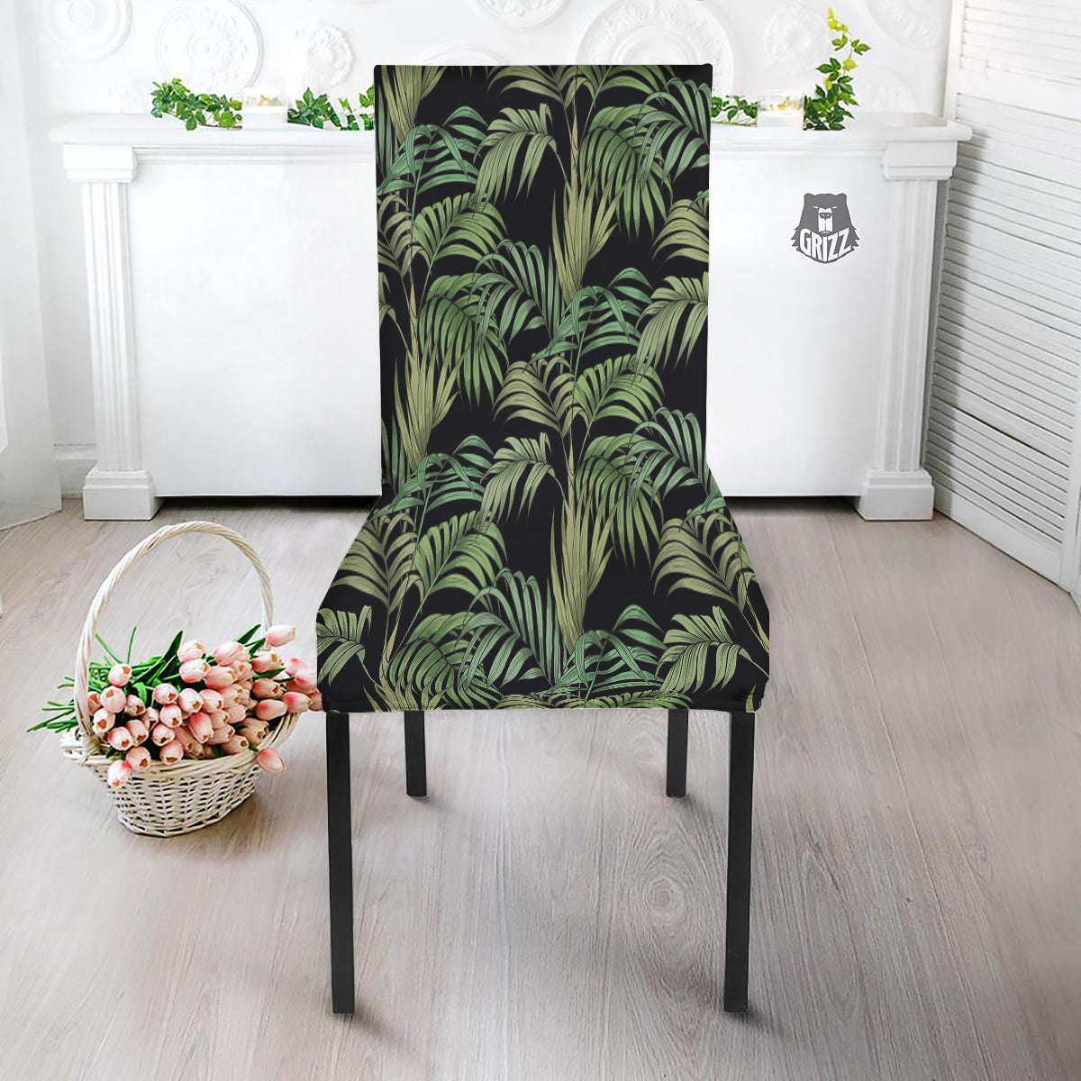 Fern Leaf Tropical Print Pattern Dining Chair Slipcover-grizzshop