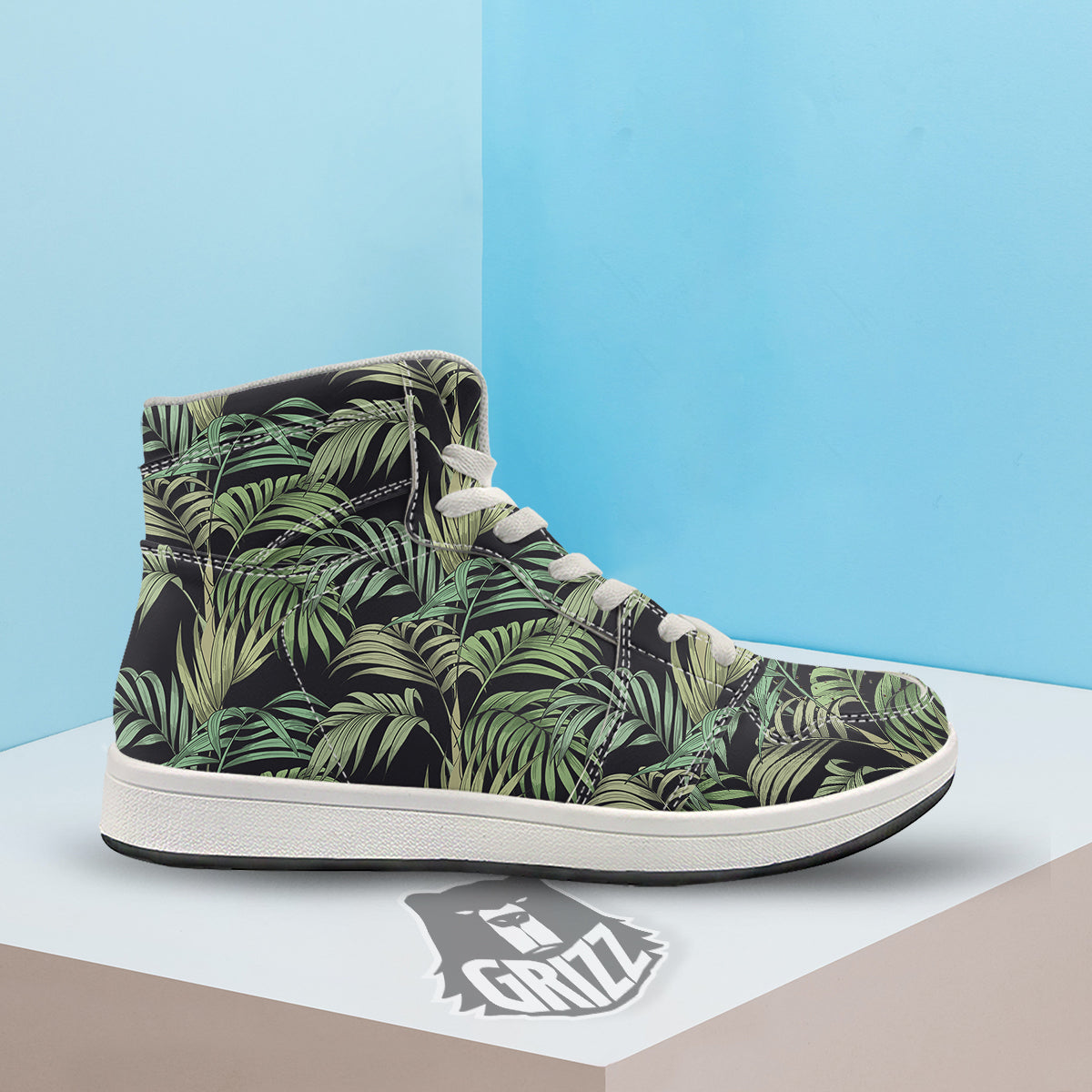 Fern Leaf Tropical Print Pattern High Top Sneakers-grizzshop