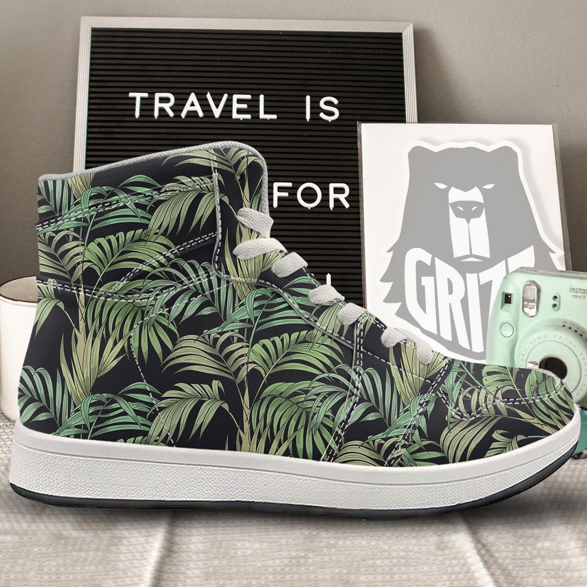 Fern Leaf Tropical Print Pattern High Top Sneakers-grizzshop