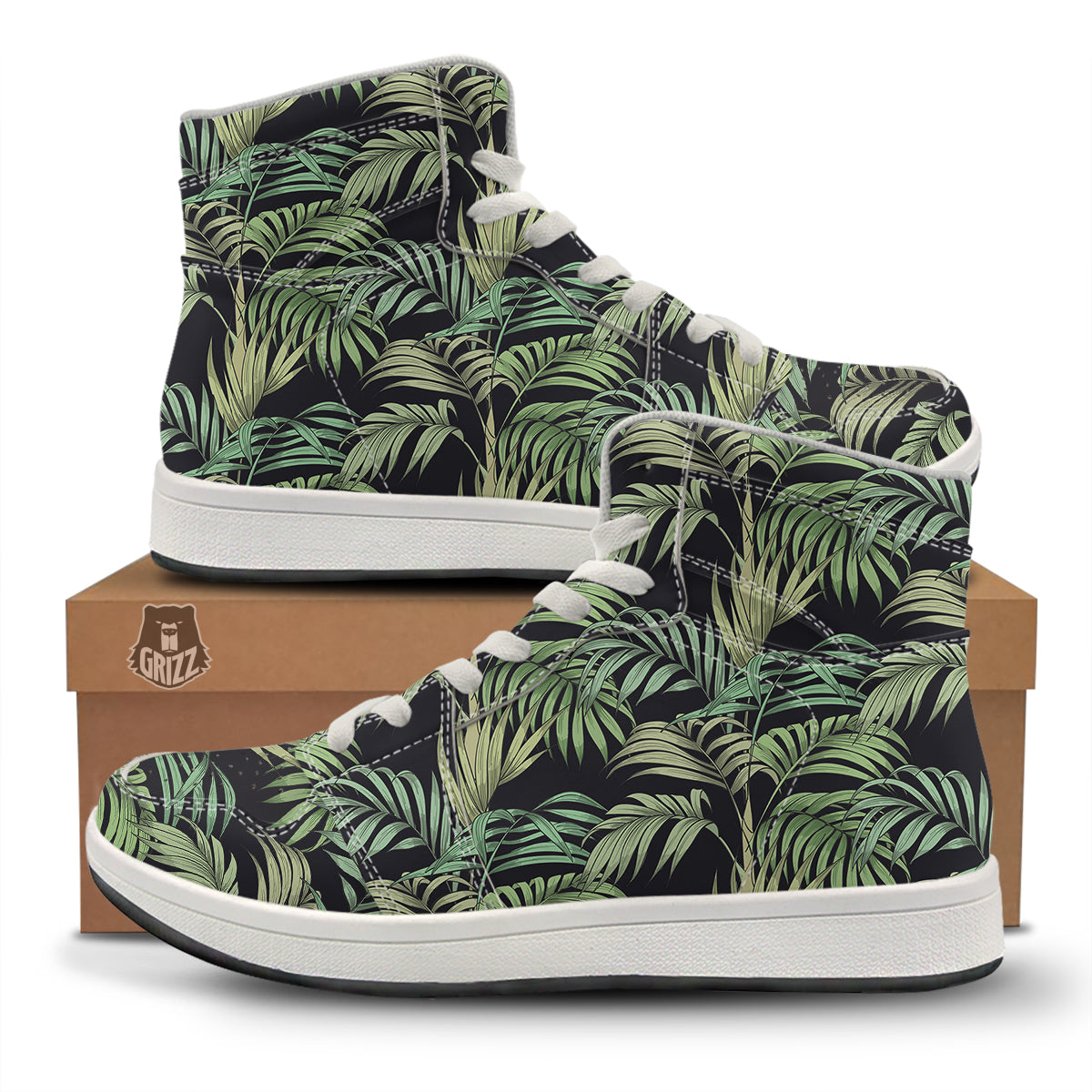 Fern Leaf Tropical Print Pattern High Top Sneakers-grizzshop