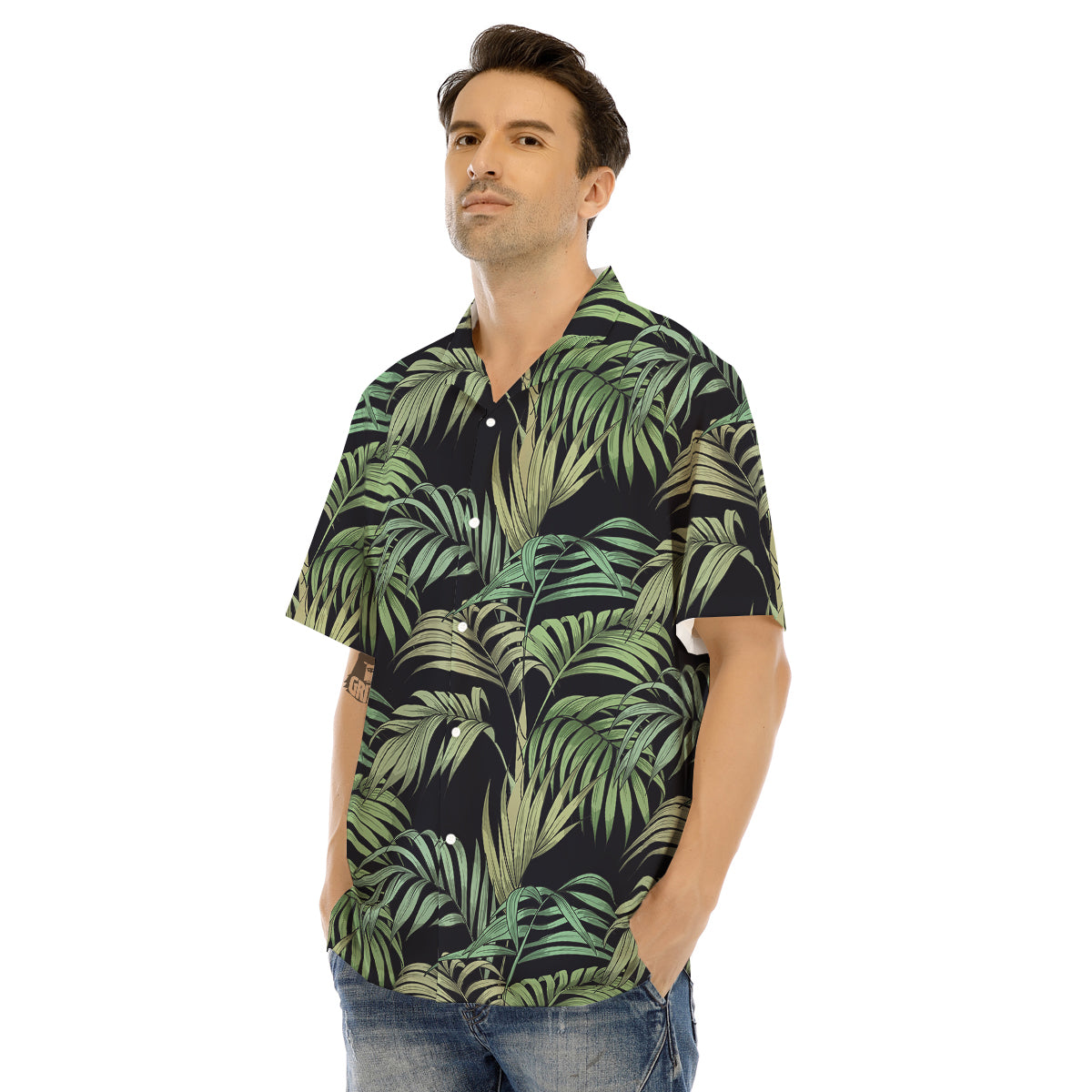 Fern Leaf Tropical Print Pattern Men's Hawaiian Shirt-grizzshop