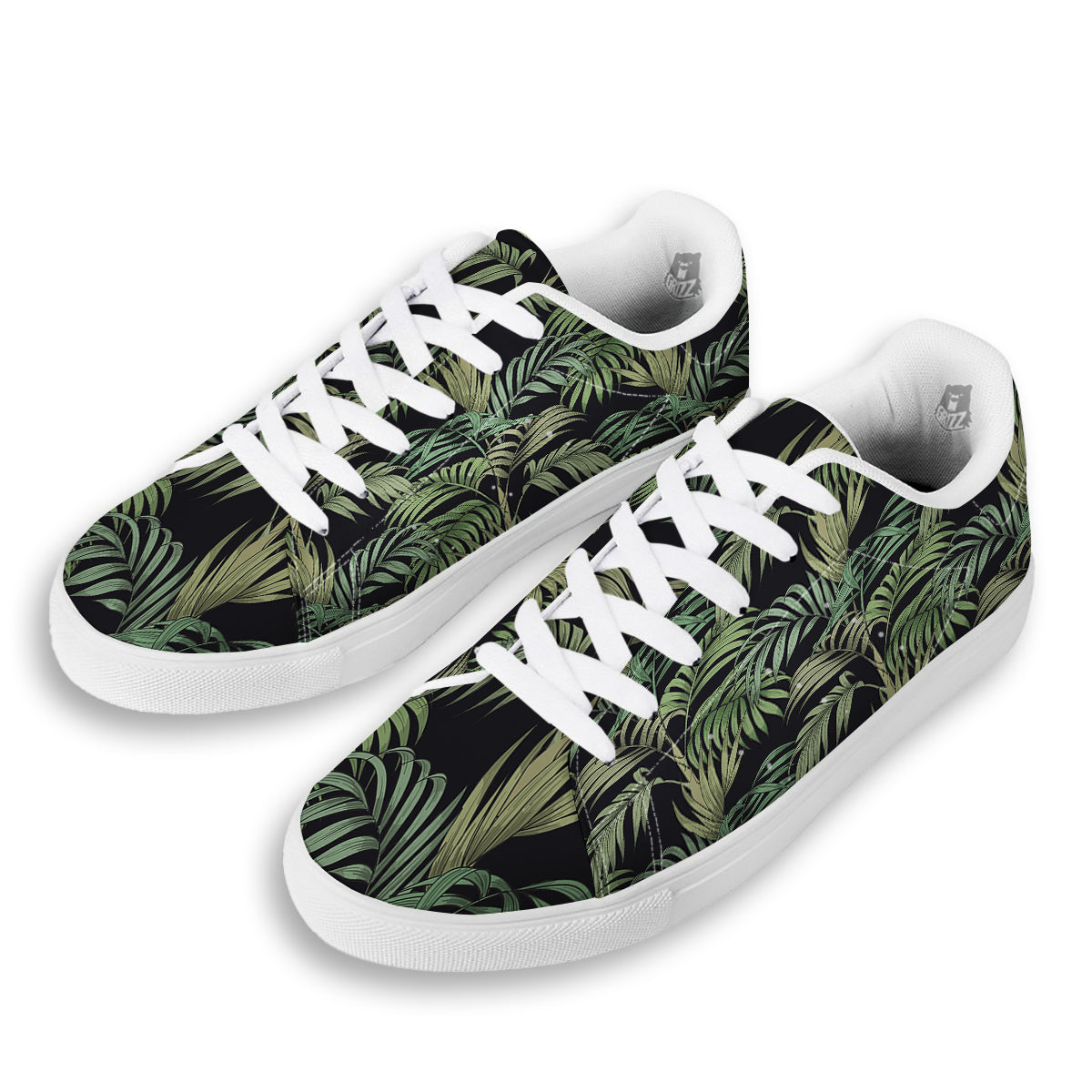 Fern Leaf Tropical Print Pattern White Low Top Sneakers-grizzshop