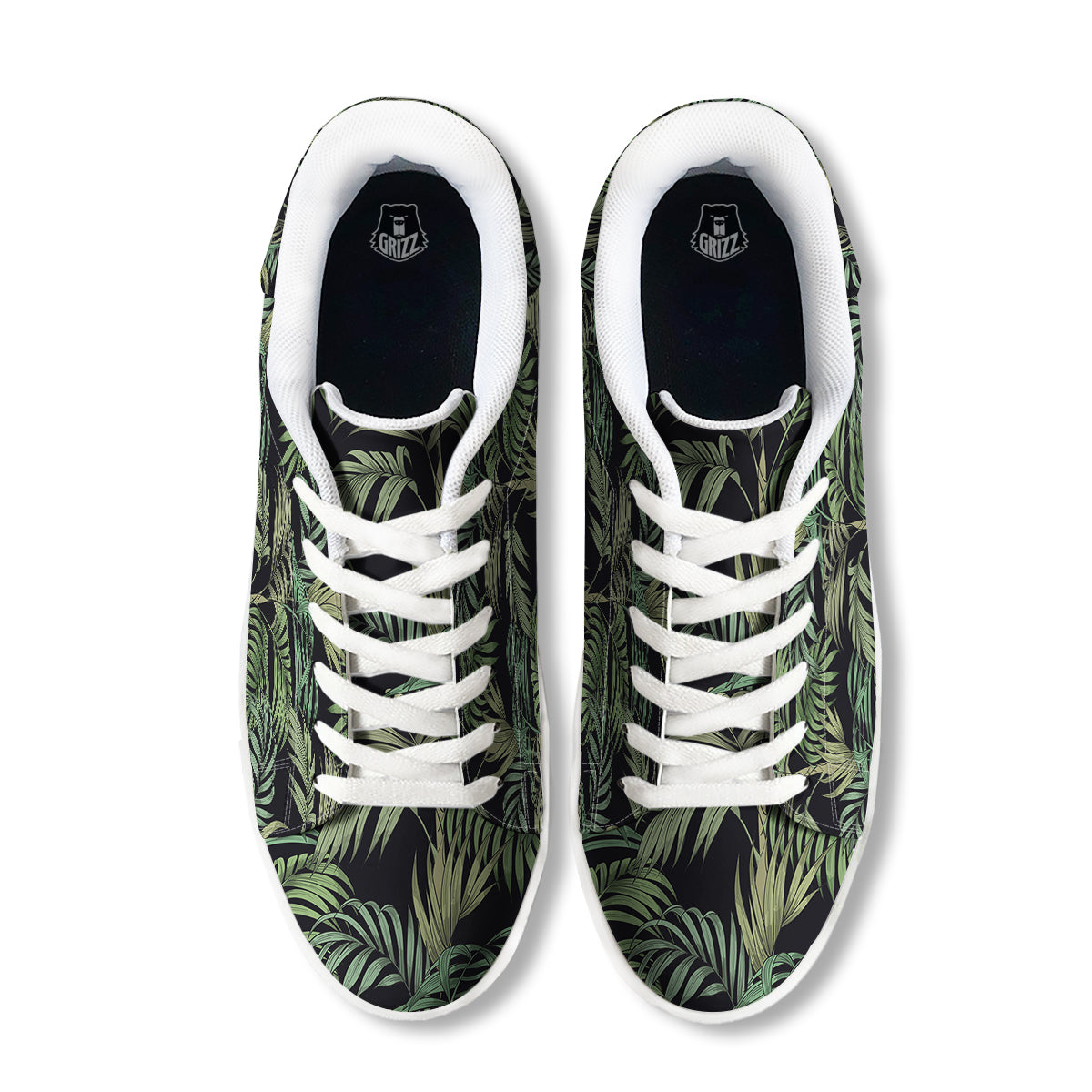 Fern Leaf Tropical Print Pattern White Low Top Sneakers-grizzshop