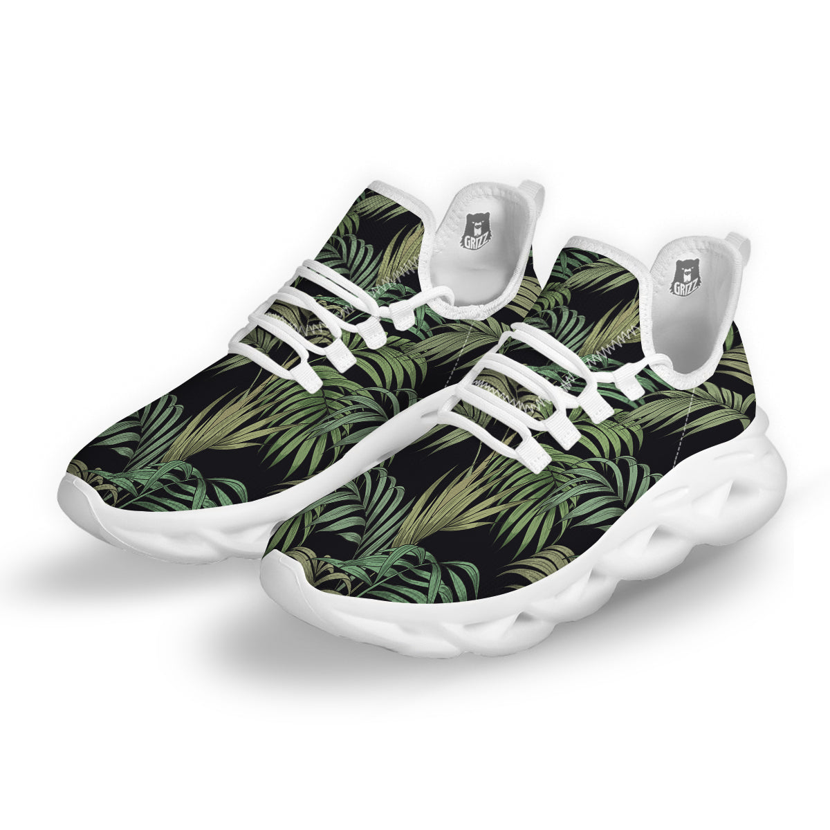 Fern Leaf Tropical Print Pattern White Running Shoes-grizzshop