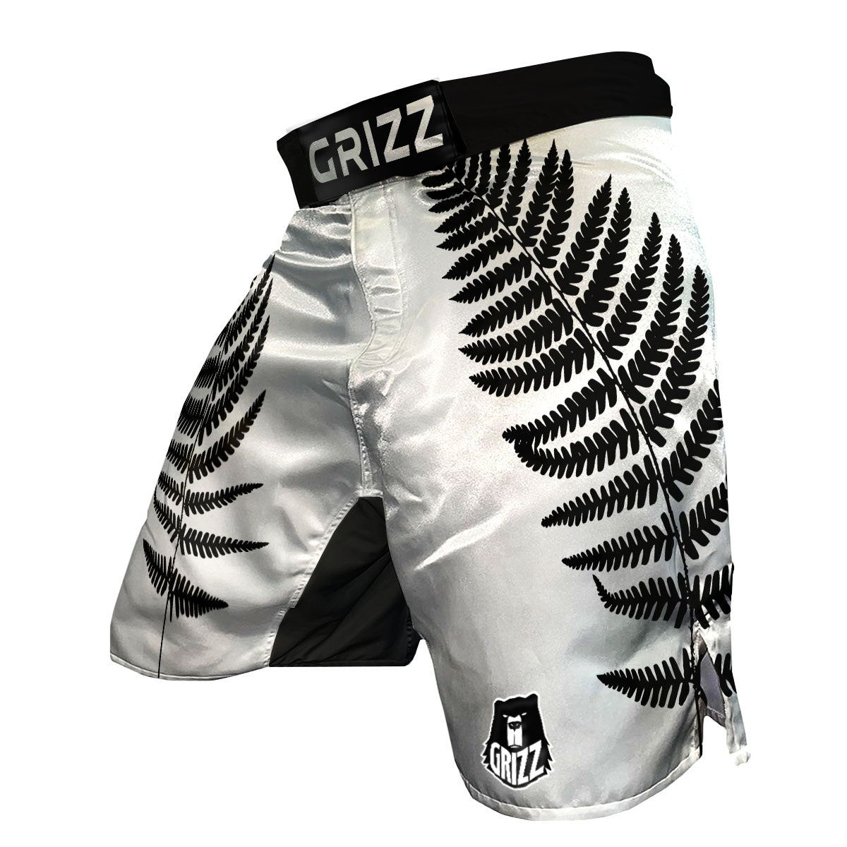 Fern Leaf White And Black Print MMA Shorts-grizzshop