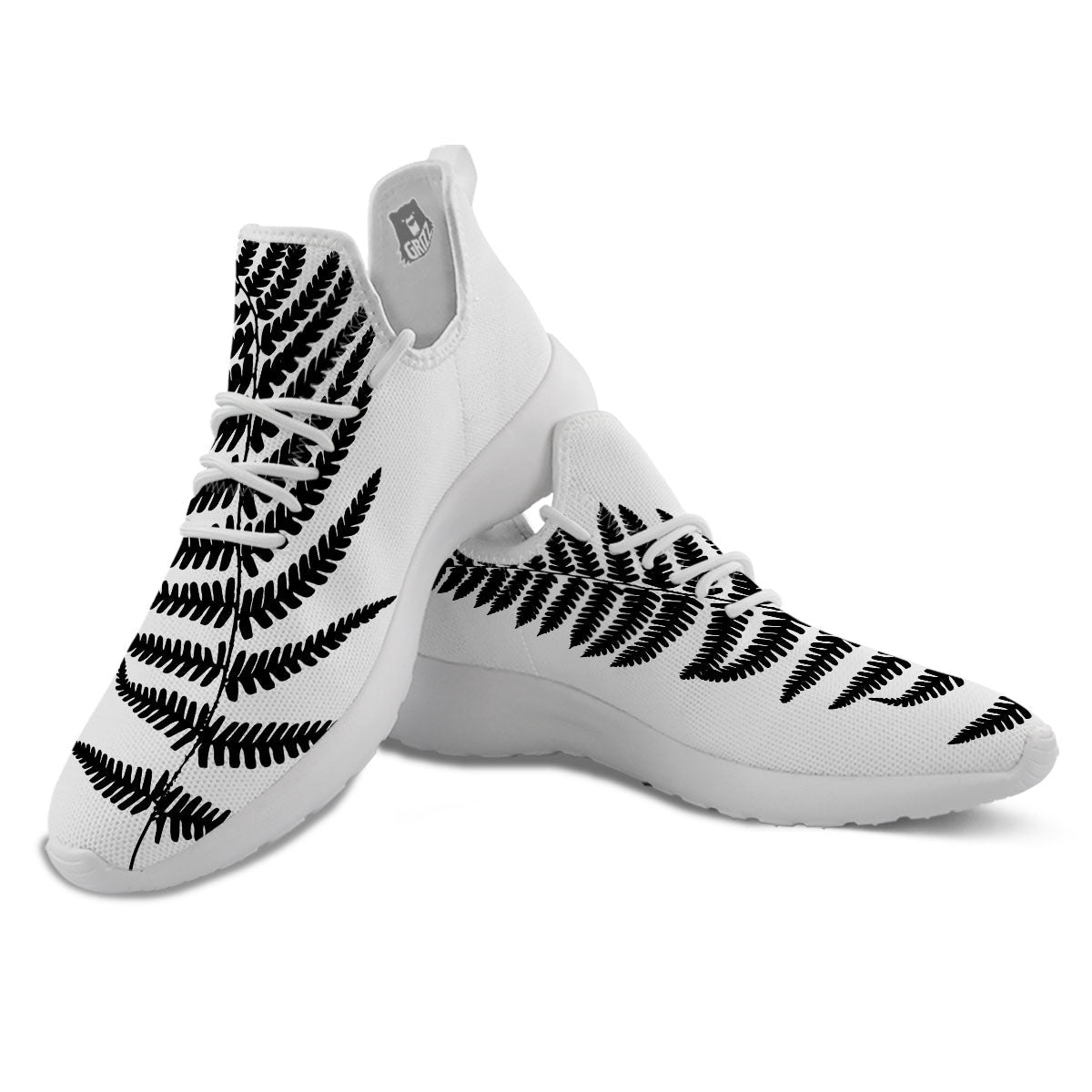Fern Leaf White And Black Print White Athletic Shoes-grizzshop