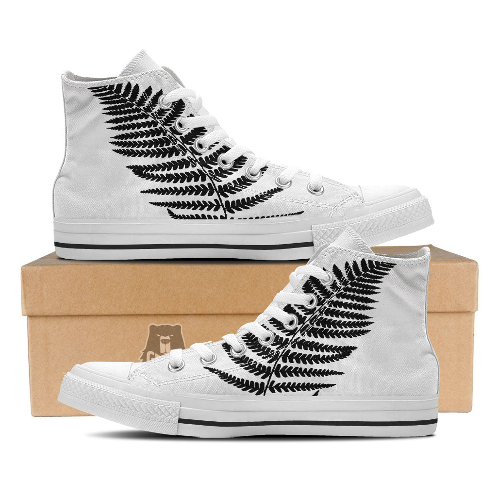 Fern Leaf White And Black Print White High Top Shoes-grizzshop