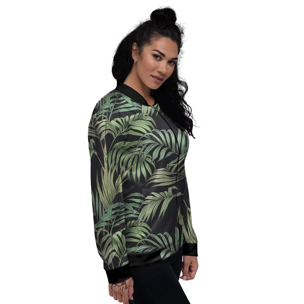 Fern Leaf Tropical Print Pattern Women's Bomber Jacket-grizzshop