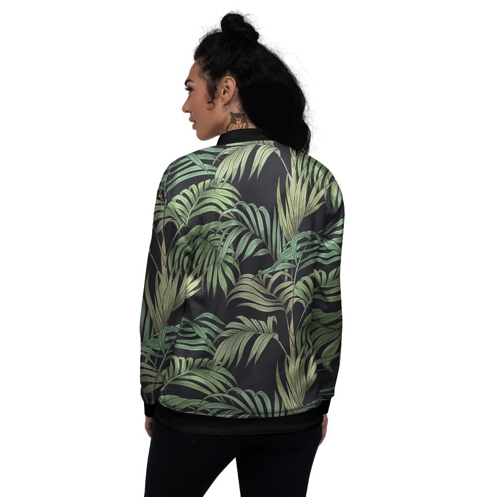 Fern Leaf Tropical Print Pattern Women's Bomber Jacket-grizzshop