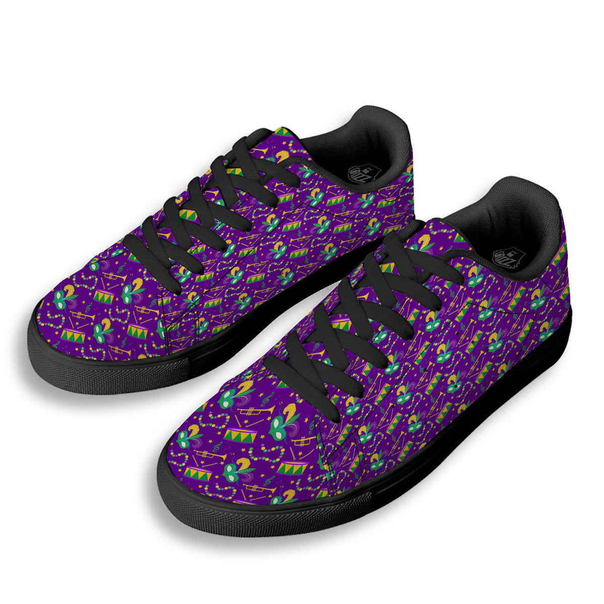Festival Mardi Gras Print Pattern Black Low Top Sneakers-grizzshop