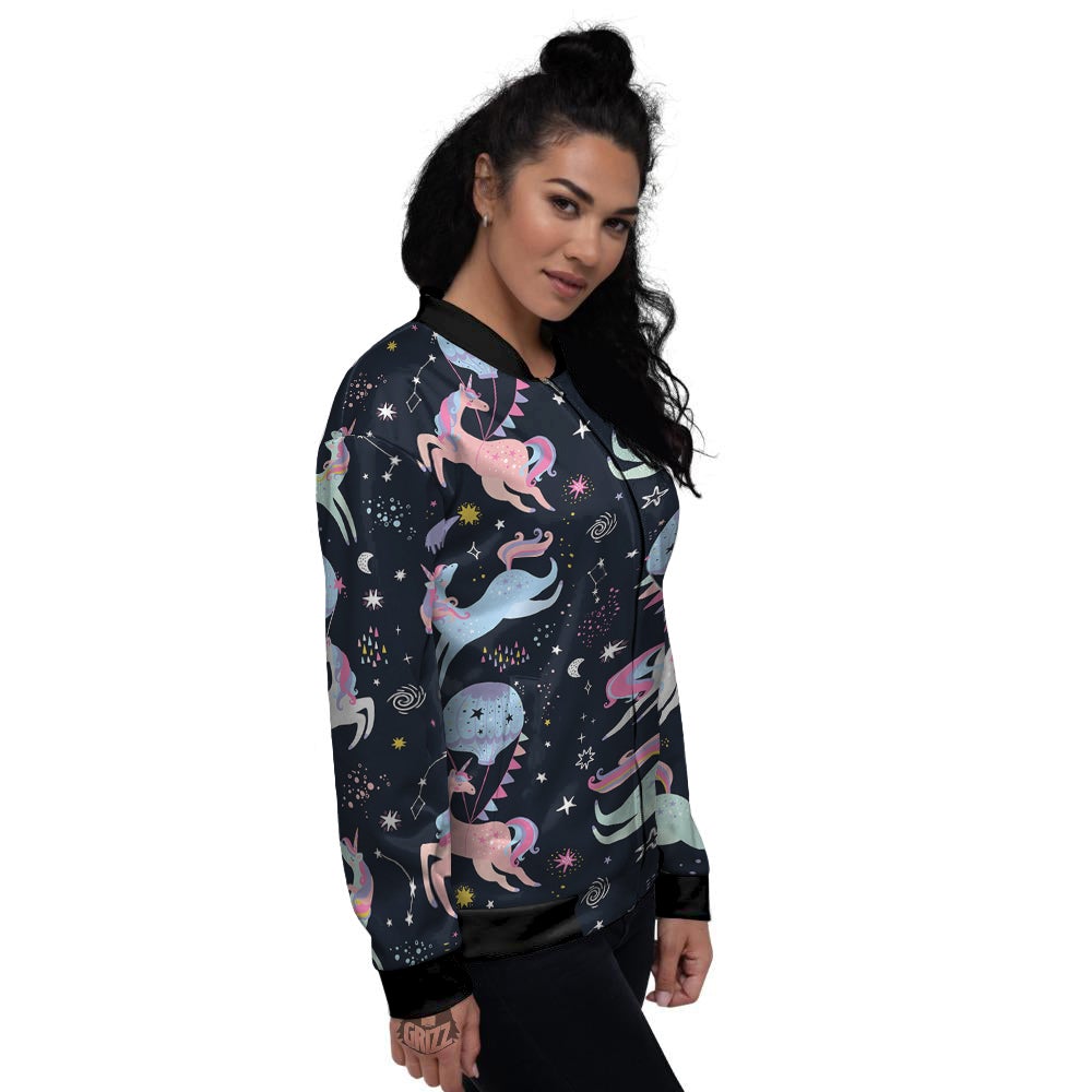 Festival Unicorn Night Print Pattern Women's Bomber Jacket-grizzshop