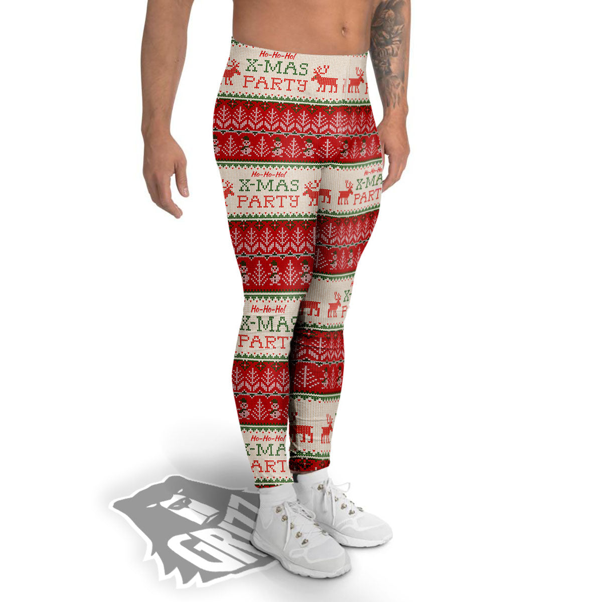 Festive Christmas Knitted Print Pattern Men's Leggings-grizzshop