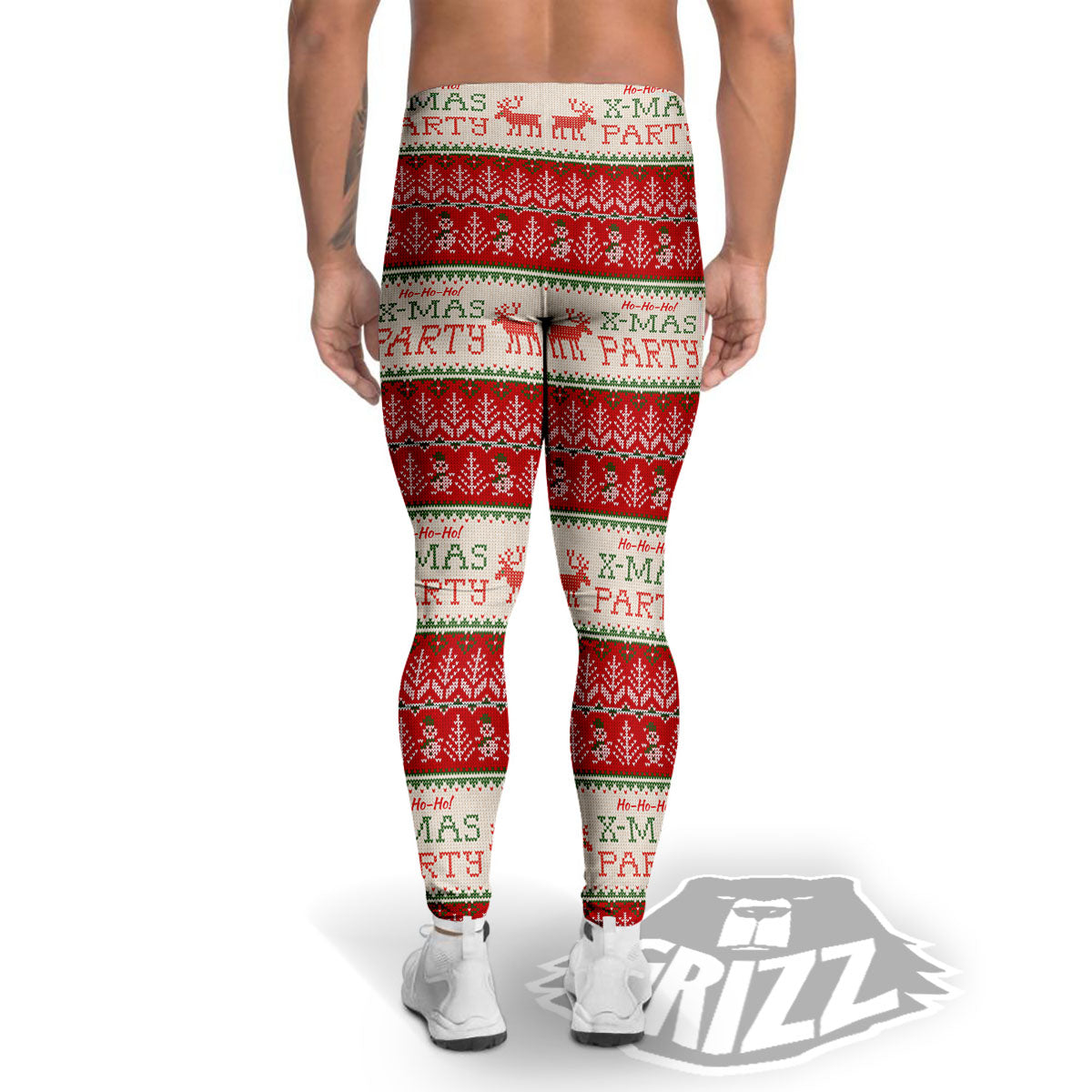 Festive Christmas Knitted Print Pattern Men's Leggings-grizzshop