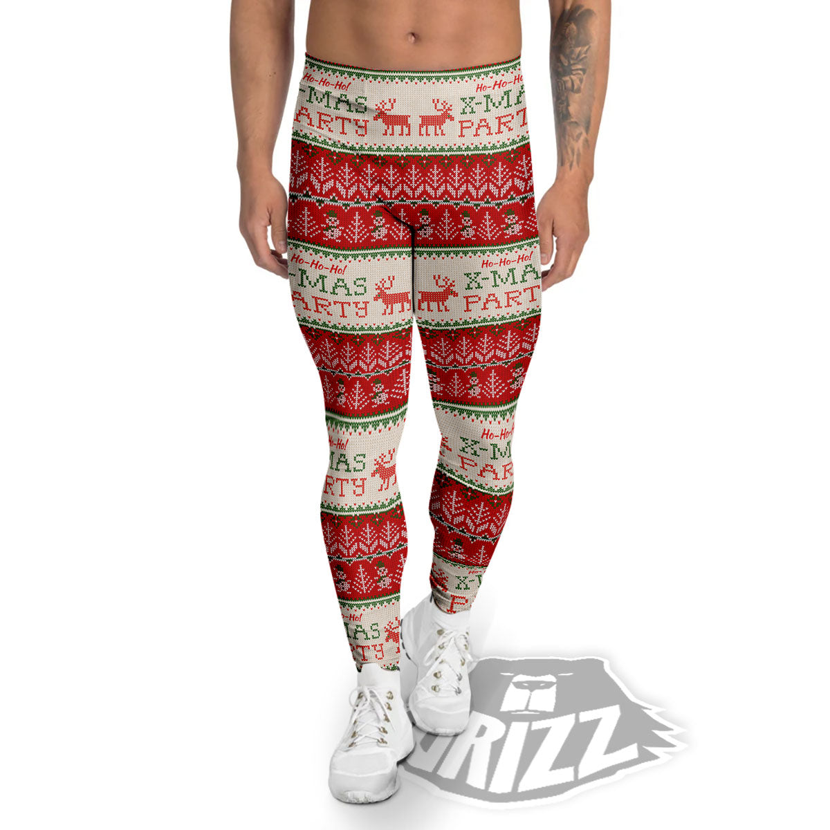 Festive Christmas Knitted Print Pattern Men's Leggings-grizzshop