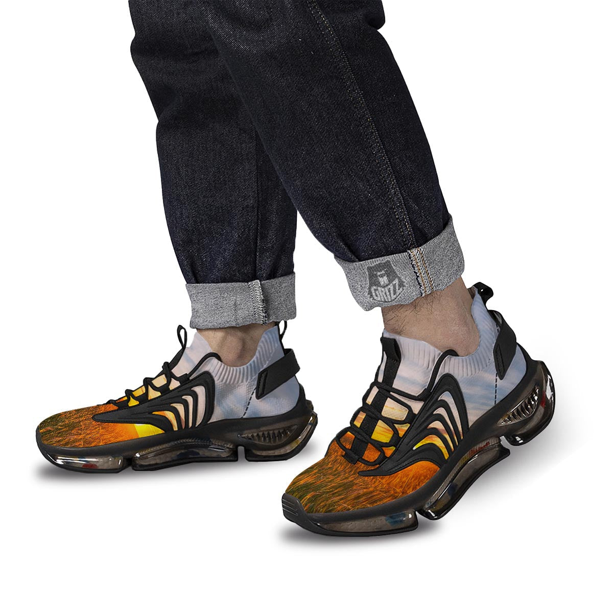 Field Sunrise Print Black Gym Shoes-grizzshop