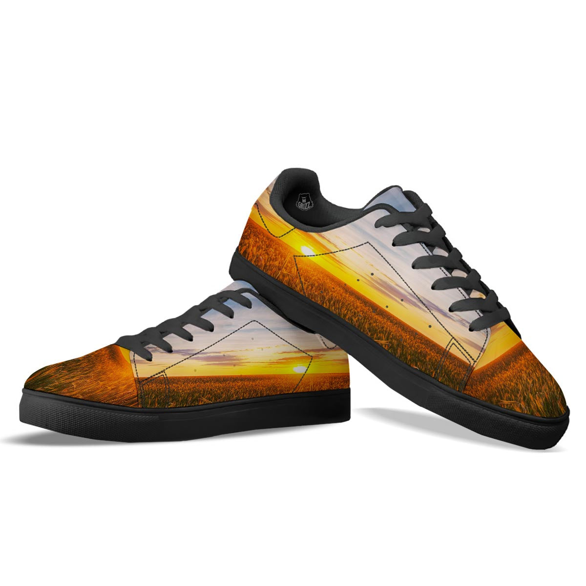 Field Sunrise Print Black Low Top Sneakers-grizzshop