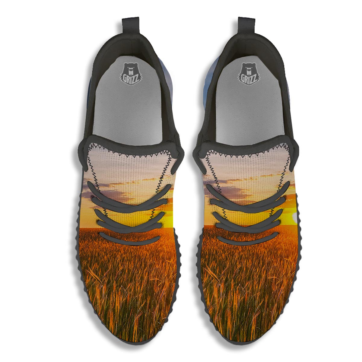 Field Sunrise Print Black Walking Shoes-grizzshop