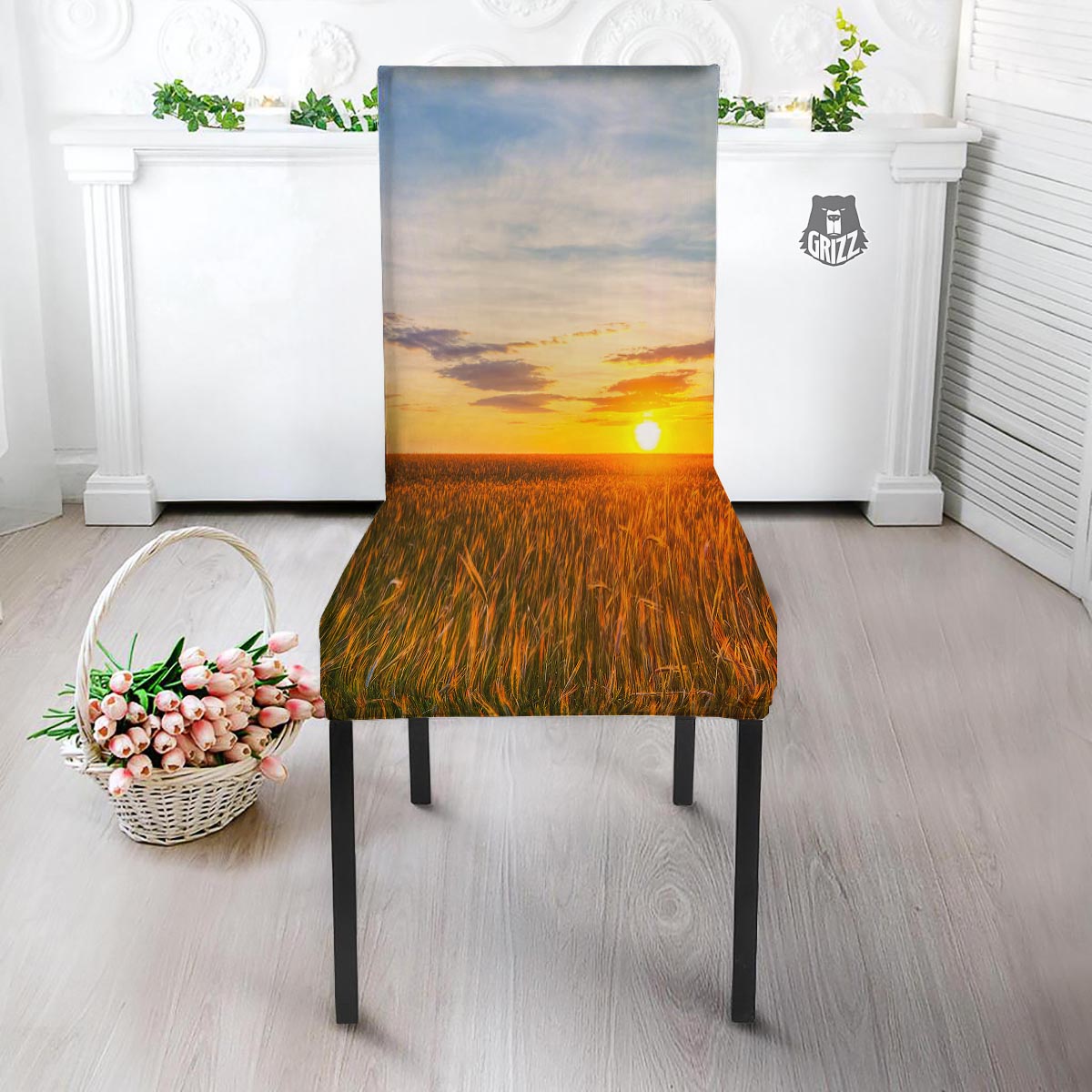 Field Sunrise Print Dining Chair Slipcover-grizzshop
