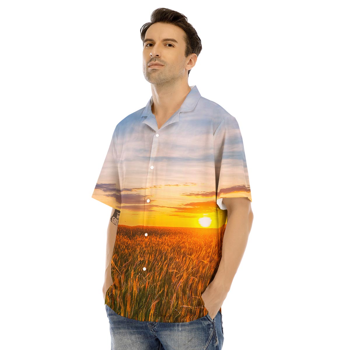 Field Sunrise Print Men's Hawaiian Shirt-grizzshop