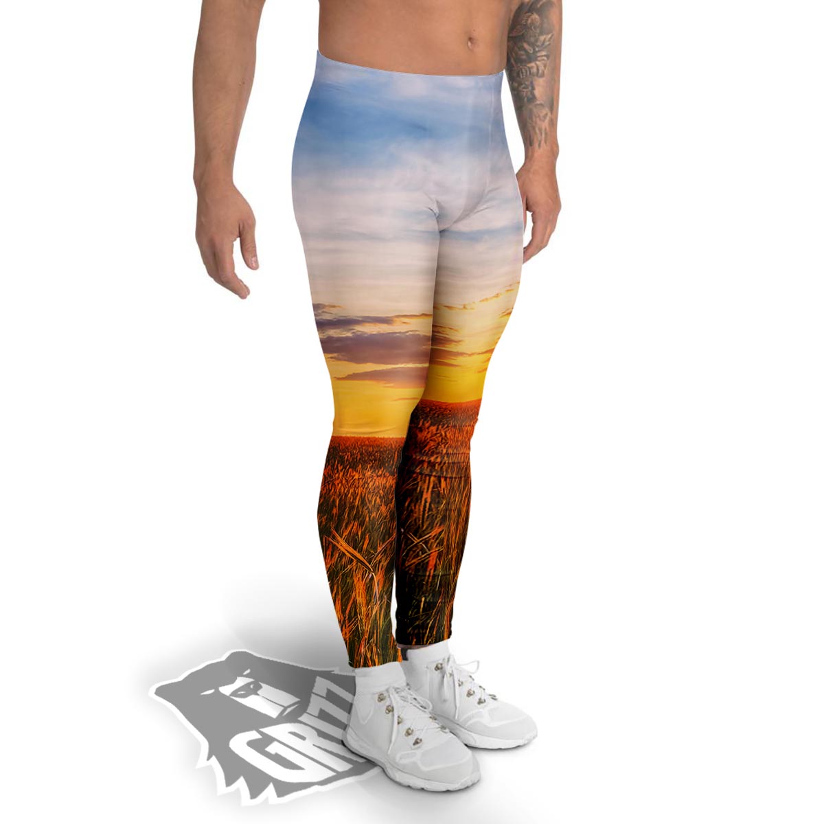 Field Sunrise Print Men's Leggings-grizzshop