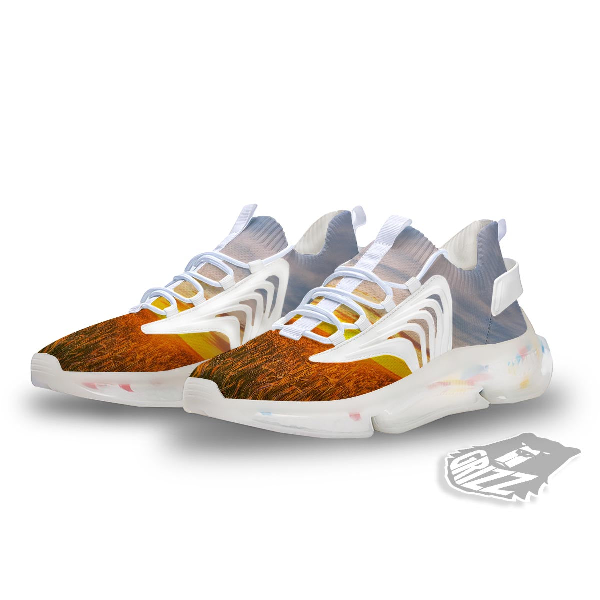 Field Sunrise Print White Gym Shoes-grizzshop