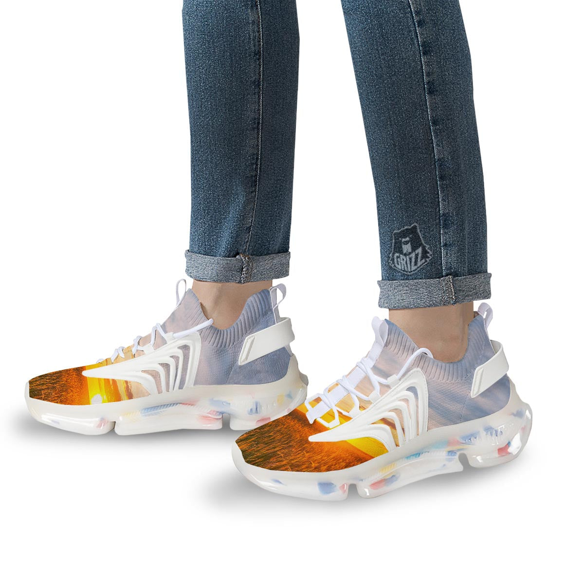 Field Sunrise Print White Gym Shoes-grizzshop