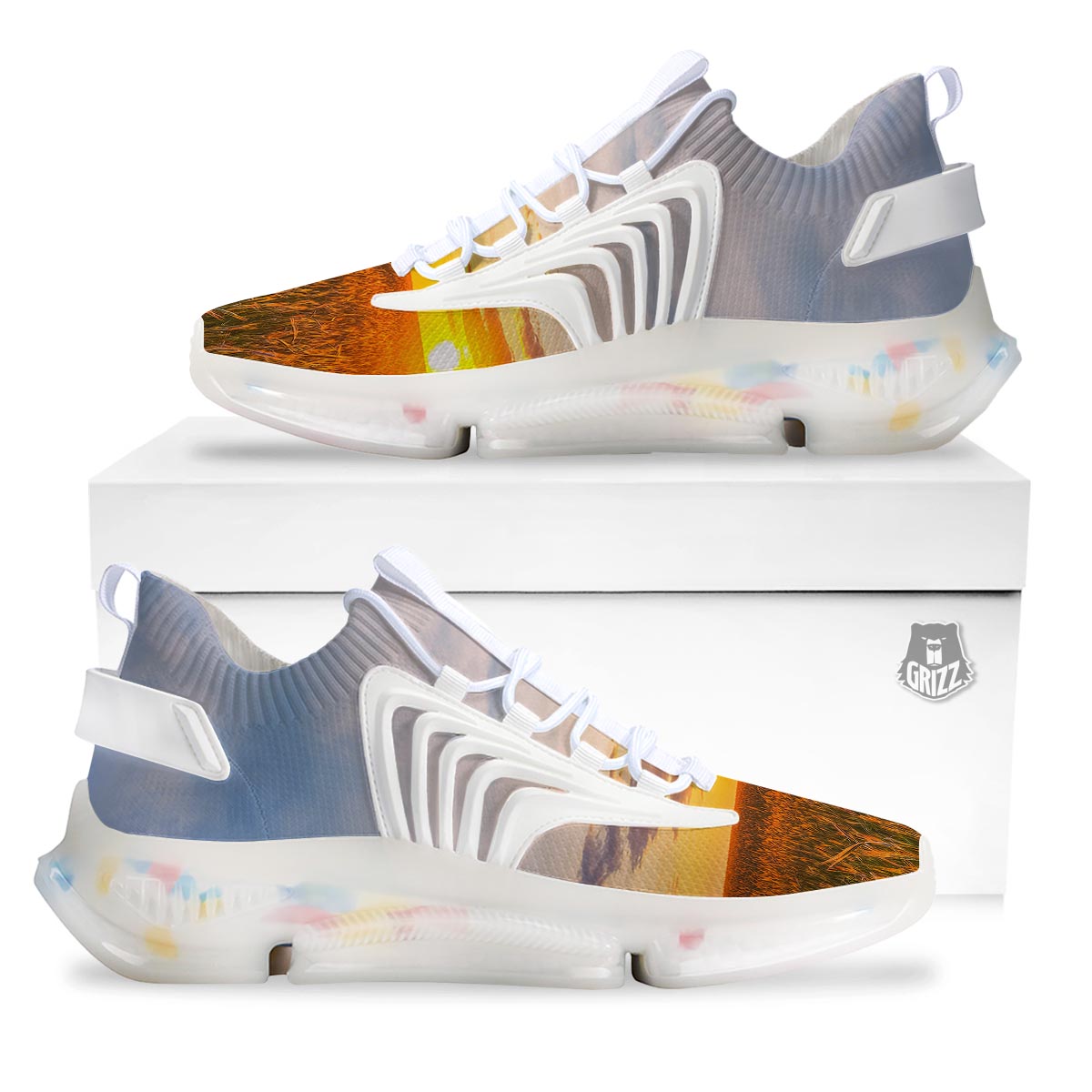 Field Sunrise Print White Gym Shoes-grizzshop
