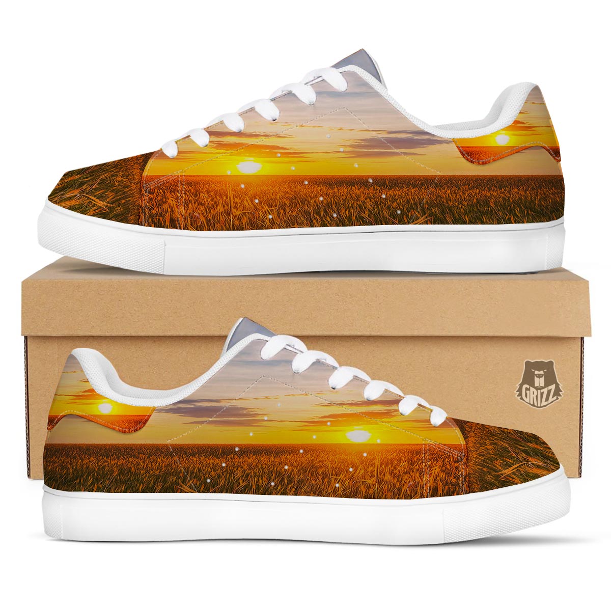 Field Sunrise Print White Low Top Sneakers-grizzshop