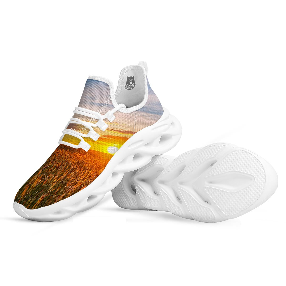 Field Sunrise Print White Running Shoes-grizzshop
