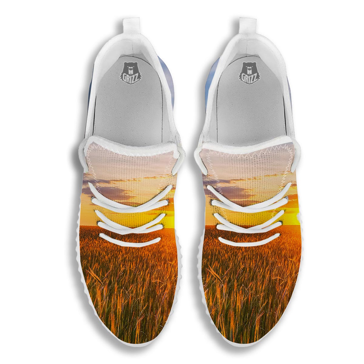 Field Sunrise Print White Walking Shoes-grizzshop