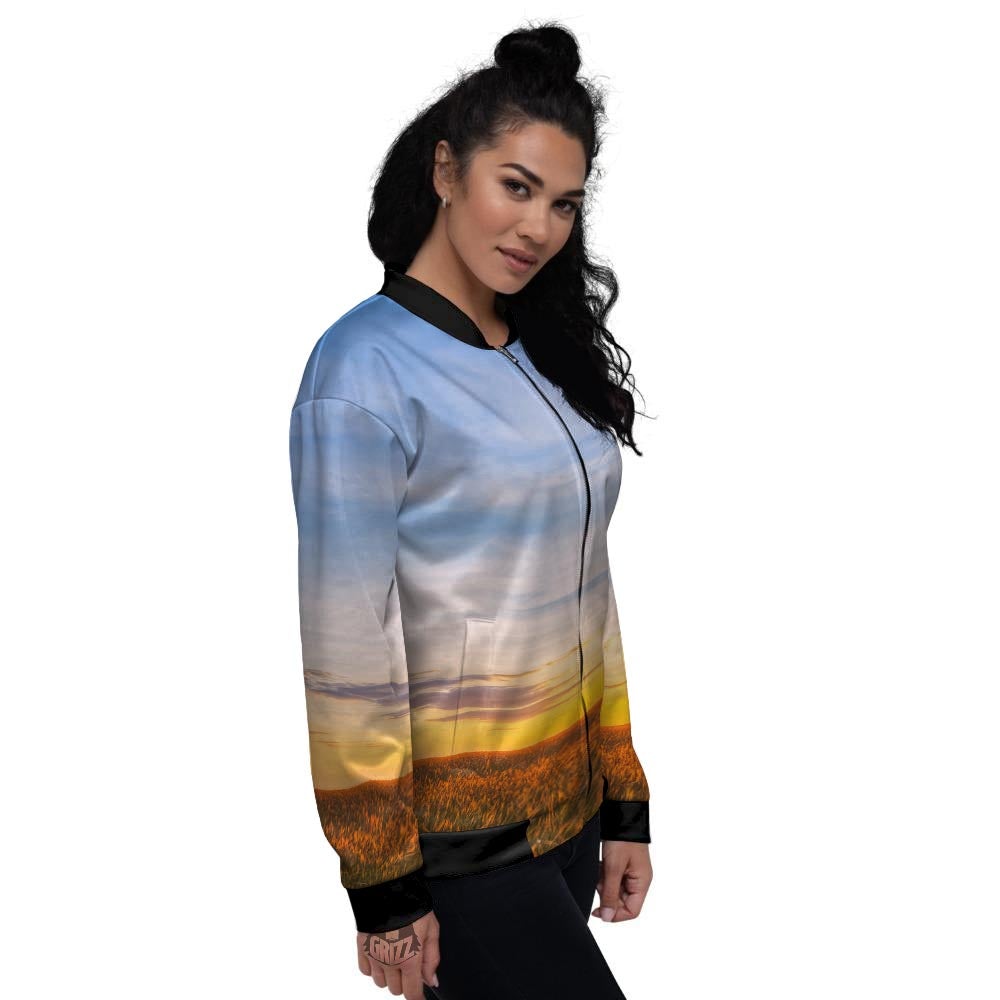 Field Sunrise Print Women's Bomber Jacket-grizzshop