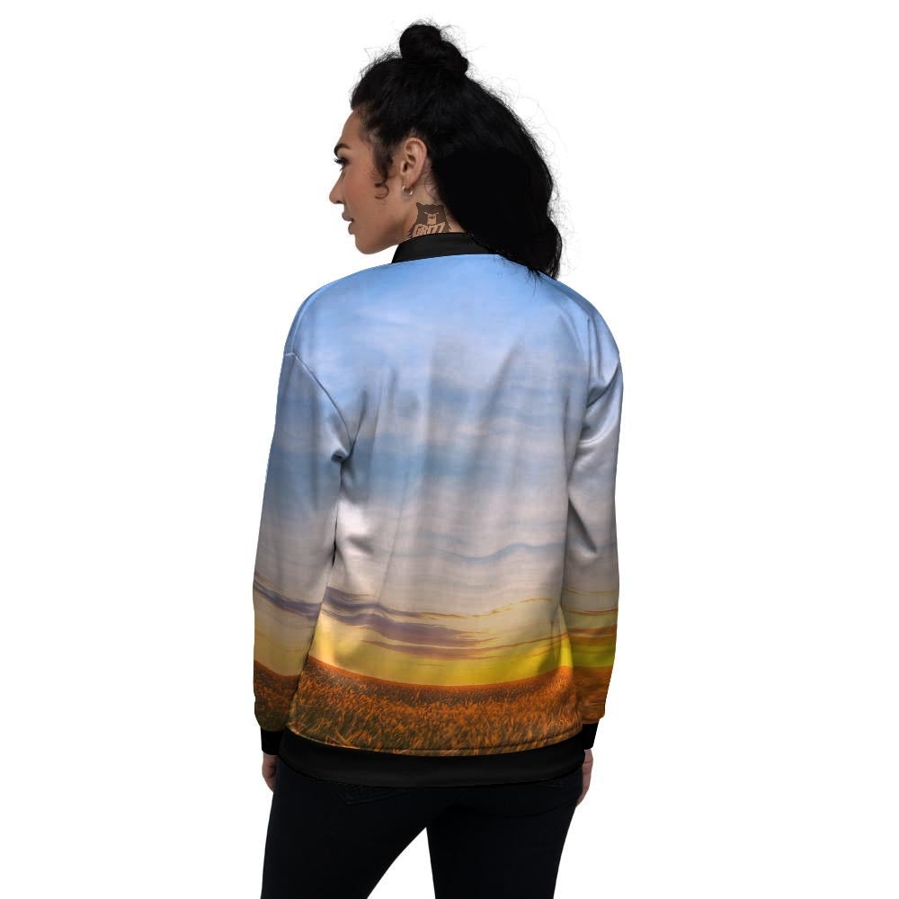 Field Sunrise Print Women's Bomber Jacket-grizzshop