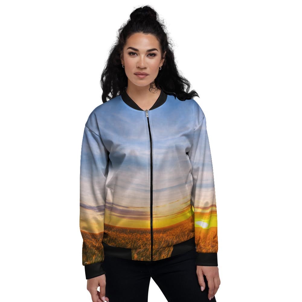 Field Sunrise Print Women's Bomber Jacket-grizzshop