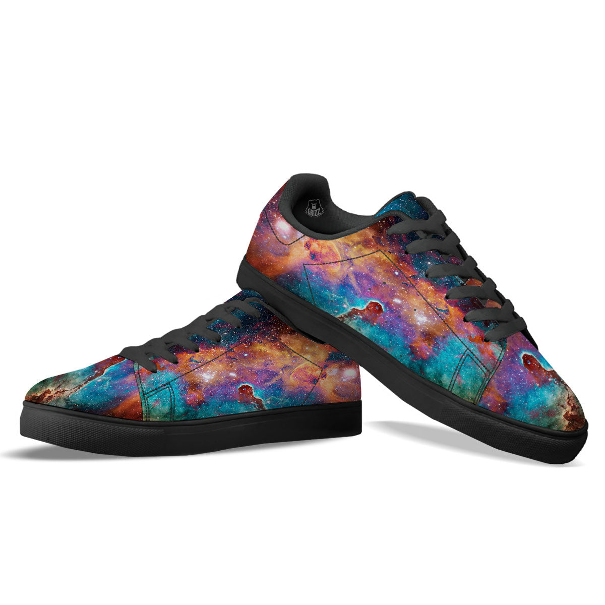 Fiery Universe Nebula Galaxy Space Print Black Low Top Sneakers-grizzshop