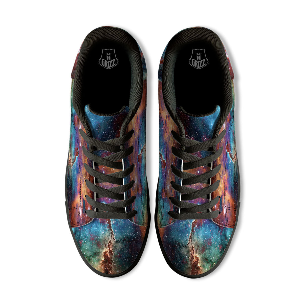 Fiery Universe Nebula Galaxy Space Print Black Low Top Sneakers-grizzshop
